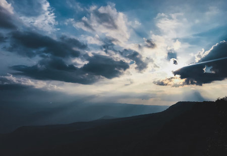 The view of the sun is about to set on a high mountain.