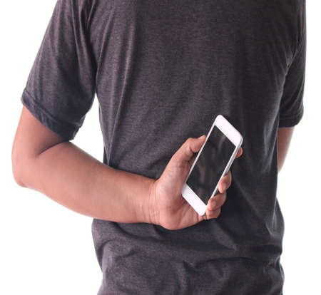 a man using hand holding the smartphoneの写真素材