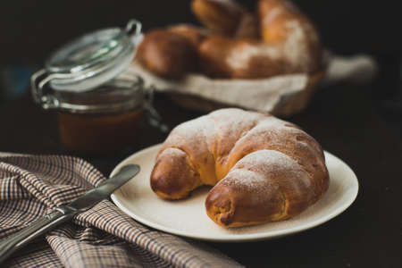Delicious french flavored croissant for breakfast.の写真素材