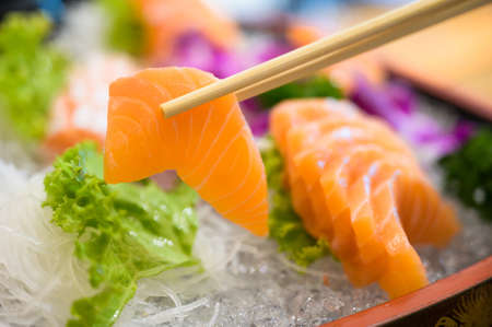 Japanese food style salmon sashimi, raw sliced fishの写真素材