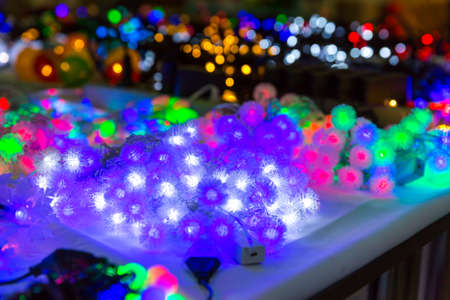 Christmas decoration closeup, lights, xmas garlandの写真素材
