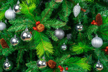 Decorated with shiny baubles beautiful christmas tree
