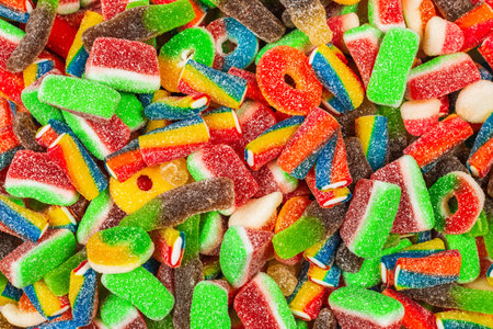 Assorted gummy candies. Top view. Jelly sweets.の写真素材