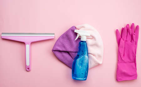 Cleaning and necessary items on pik backgroundの写真素材