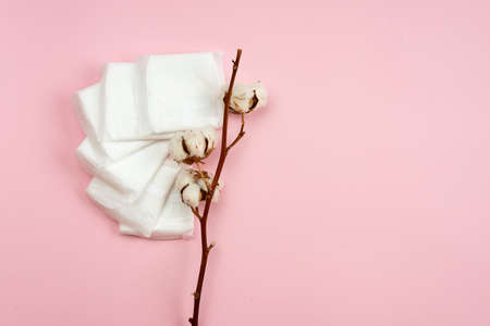 Sanitary pads on a pink background. Critical days. Softness.の写真素材