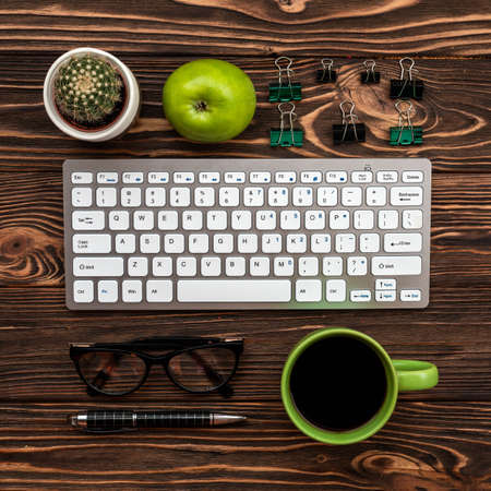 Top view office deskの写真素材