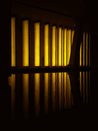 window blinds with light reflectionの写真素材