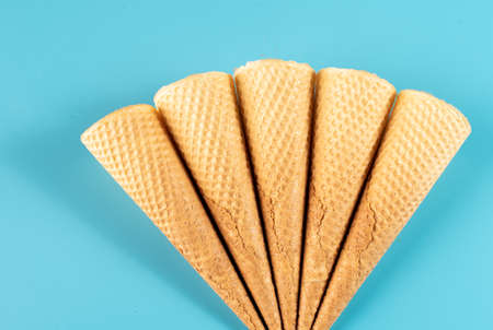 ice cream cones on blue backgroundの写真素材