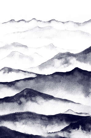landscape painting of mountains and valleysの写真素材