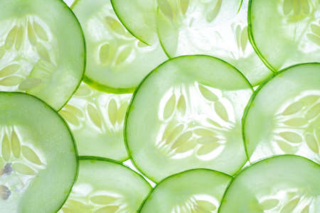 fresh cucumber slices backgroundの写真素材