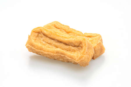 fried tofu on white backgroundの写真素材