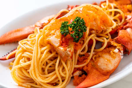 lobster spaghetti with shrimp eggの写真素材