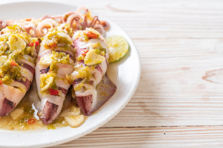Steamed Squids with Spicy Chili and Lemon Sauceの写真素材