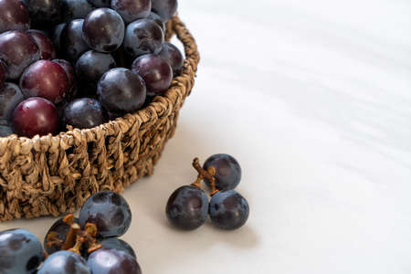 fresh black grapes on white backgroundの写真素材