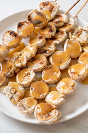 Grills Banana with Caramel Sauceの写真素材