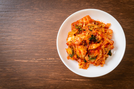 Kimchi cabbage on plateの写真素材