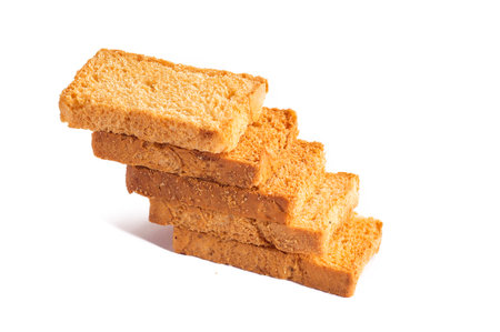 Rusk or toasts on a white backgroundの写真素材