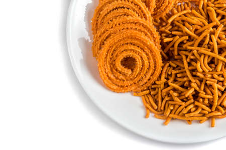 Indian Snack : Besan (Gram flour) Sev and chakli, chakali or Murukku.の写真素材