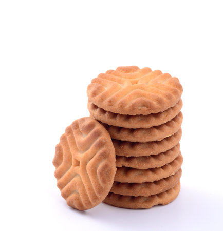 A stack of delicious biscuits isolated on white, Cookiesの写真素材