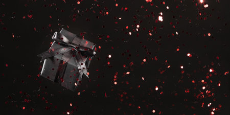 black gift with red glitter black background. High quality and resolution beautiful photo concept