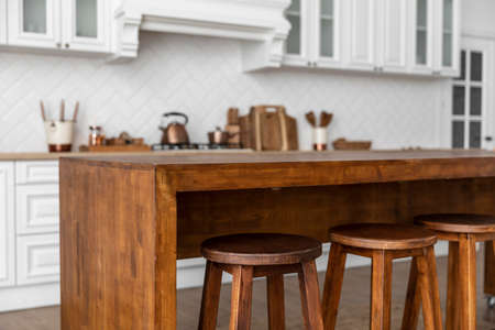 wooden table chairs kitchen. High quality beautiful photo conceptの写真素材