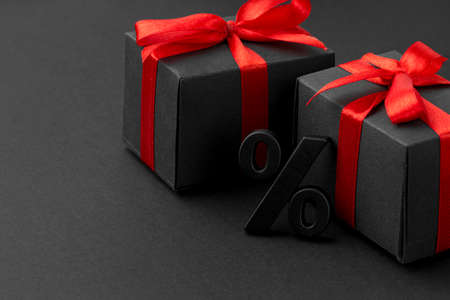 front view black friday sales assortment black backgroundの写真素材