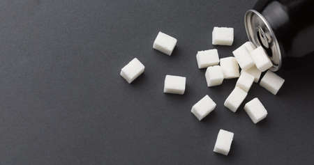 top view can with sugar cubes copy space. High quality and resolution beautiful photo conceptの写真素材