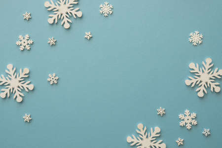 top view minimalist white snowflakes. High quality and resolution beautiful photo conceptの写真素材