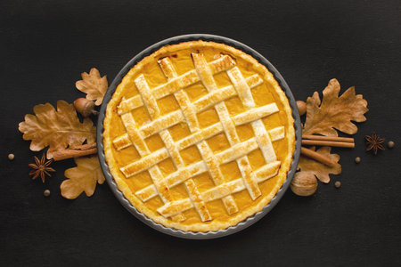 flat lay pumpkin pie thanksgiving. High quality and resolution beautiful photo conceptの写真素材