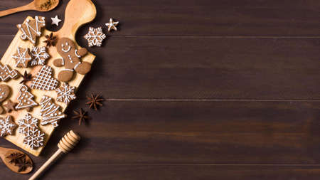 flat lay gingerbread cookies selection christmas with copy space. High quality and resolution beautiful photo conceptの写真素材