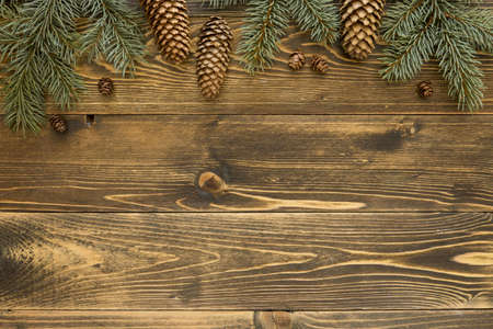 top view natural pine needles wooden board. High quality and resolution beautiful photo conceptの写真素材