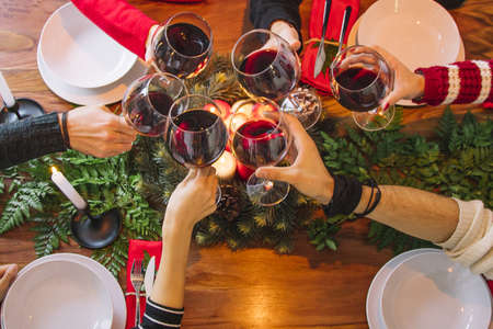 christmas dinner concept with top view wine glasses. High quality and resolution beautiful photo conceptの写真素材