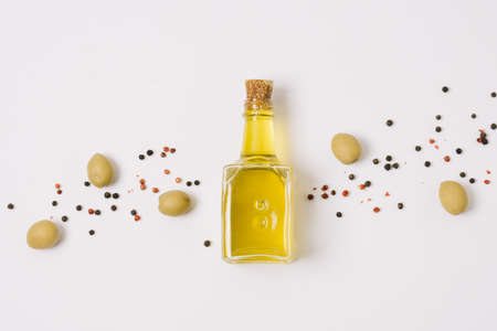 olive oil with olives spices top view . High quality and resolution beautiful photo conceptの写真素材