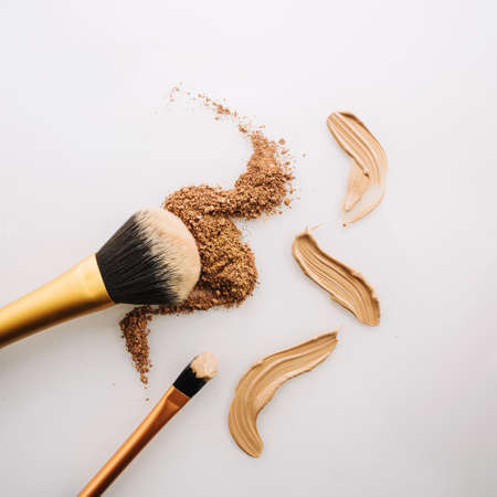 brushes near powder concealer. High quality and resolution beautiful photo conceptの写真素材