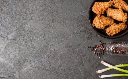 top view fried chicken with pepper copy spaceの写真素材