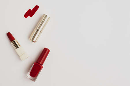 flat lay red lipstick with copy space. High quality and resolution beautiful photo conceptの写真素材