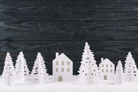 paper winter city wooden background . High quality and resolution beautiful photo conceptの写真素材