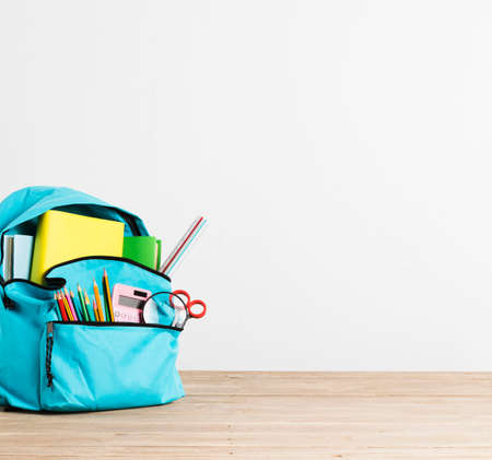 full stationery books blue school backpackの写真素材