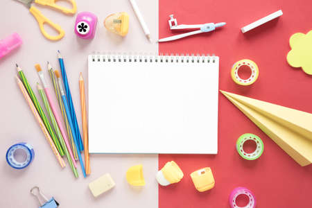 creative workspace with blank notebook. High quality and resolution beautiful photo conceptの写真素材