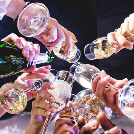 hands friends with wineglasses. High quality and resolution beautiful photo concept