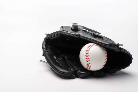 front view baseball glove with copy spaceの写真素材