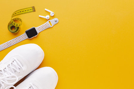 sneakers sport watch with copy space. High quality and resolution beautiful photo conceptの写真素材