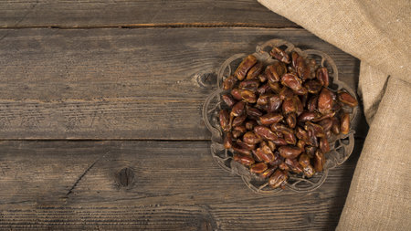 dates fruit plate wooden table. High quality and resolution beautiful photo concept