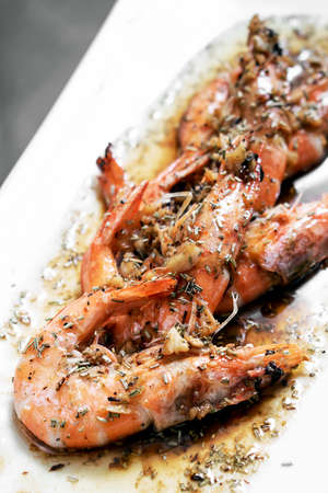 prawns sauteed with garlic herb and balsamic vinegar sauceの写真素材