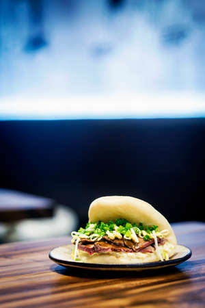 pork belly bun pao traditional chinese snack sandwich foodの写真素材