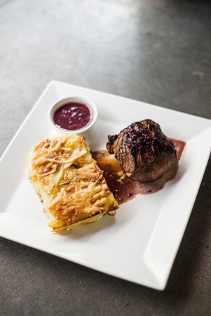 beef steak with potato and cheese bake