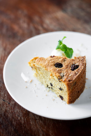 banana and raisin cake with coconut ice cream sweet dessert
