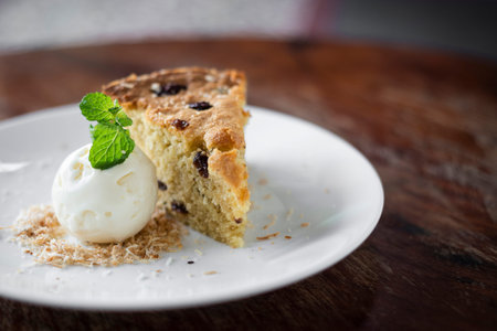 banana and raisin cake with coconut ice cream sweet dessert