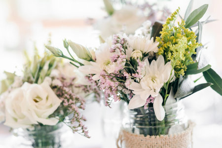 flowers arrangement and decoration rustic interior design in wedding table