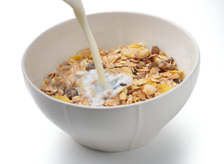 Healthy breakfast with milk,muesli